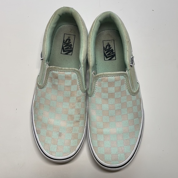 Mint Green checkered slip on vans - Picture 2 of 5
